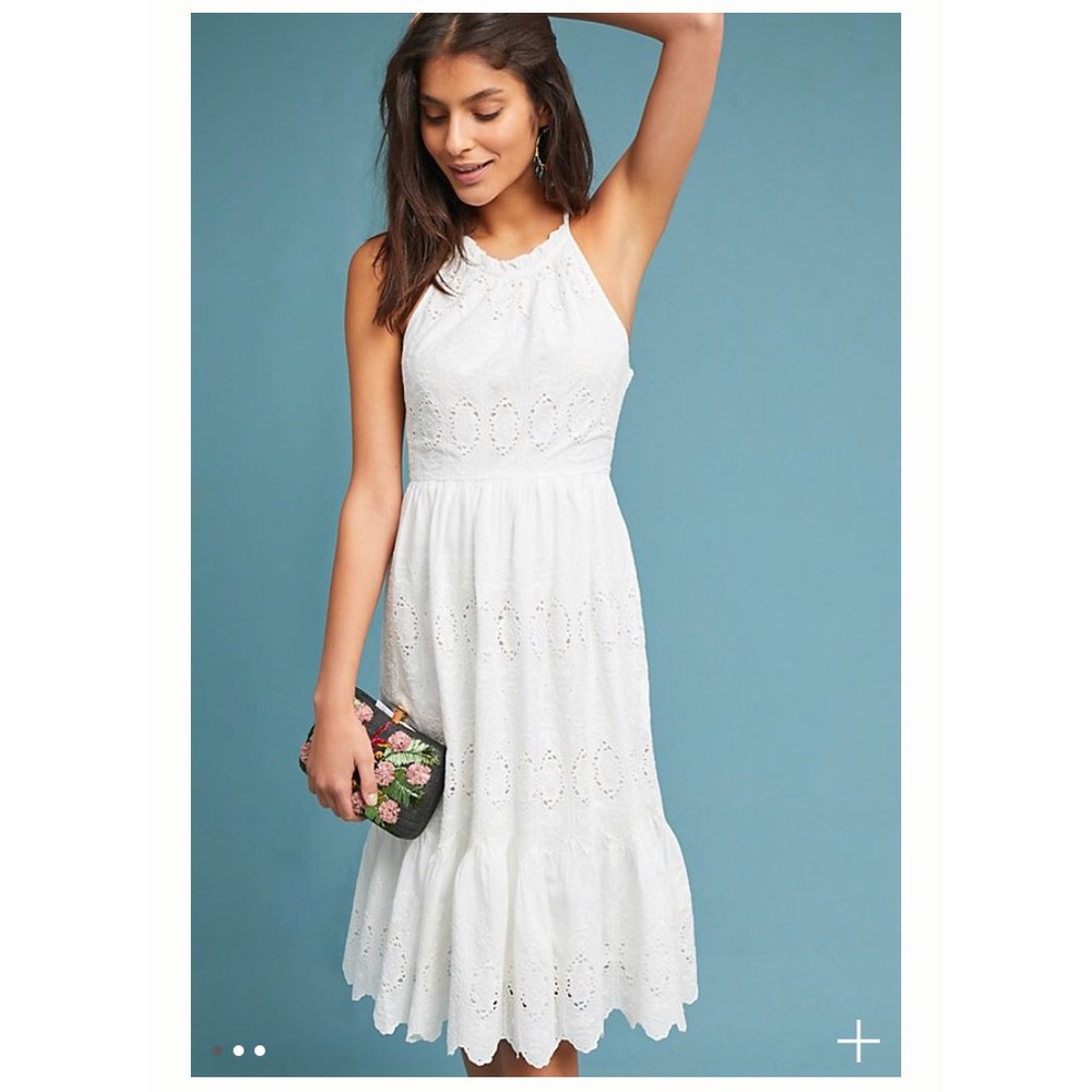 White Tiered Eyelet Midi Dress - Anthropologie